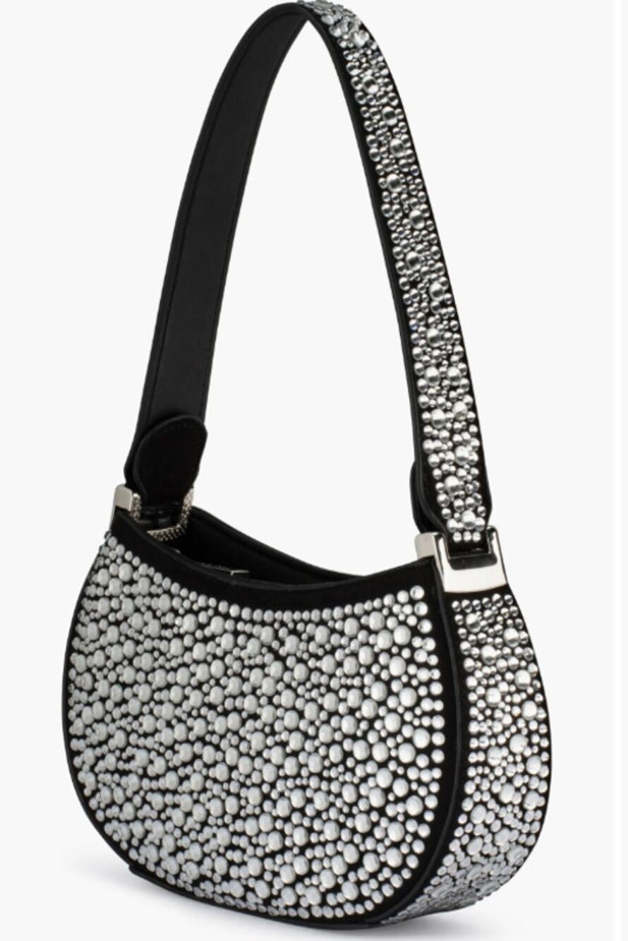 Olga Berg Revolve Black and Silver Rhinestone Crystal Shoulder Bag Mini Purse